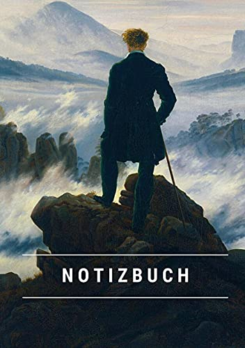Notizbuch klein A5 Blanko - Notizheft 44 Seiten 90g/m² - Softcover Caspar David Friedrich Der Wanderer über dem Nebelmeer - FSC Papier: Notebook A5 Blanko weißes Papier
