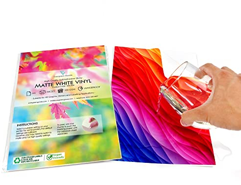 Evergreen Goods 10 Blatt A4 mattweißes, wasserfestes, selbstklebendes Vinyl-Aufkleberpapier, sehr robustes Druckpapier für Tintenstrahl- und Laserdrucker, Aufkleberbögen für Etiketten Aufkleberdruck