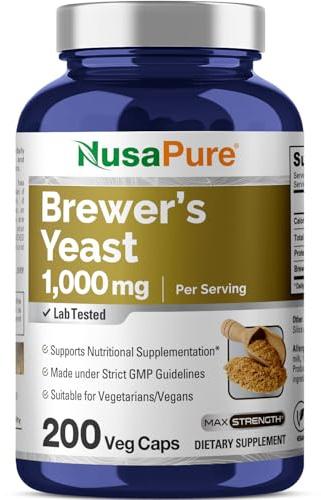 NusaPure Brewer’s Yeast - Suitable for Vegetarian/Vegan, Non - GMO - 1000mg 200 Capsules