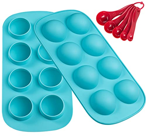 Webake Silikonform Halbkugel Backform Trüffel Pralinenform Silikon 2 Stück Schokoladenform Runde Eiswürfelform Kugel mit 5 Stück Messlöffel für Trüffel, Schokolade, Gelee, Pudding, Eiswürfel