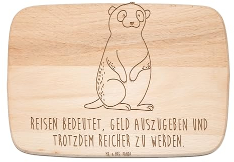 Mr. & Mrs. Panda Frühstücksbrett Erdmännchen - Geschenk, Küchenbrett, Spruch, Holzbrett, Schneidebrett, Afrika, Frühstücksbrettchen, Reisen,