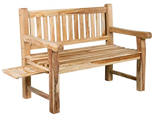 Ambientehome 2 Sitzer Bank Extra Stabil Teakholz Gartenbank Teakbank, ca. 120 cm breit, mit Tablett
