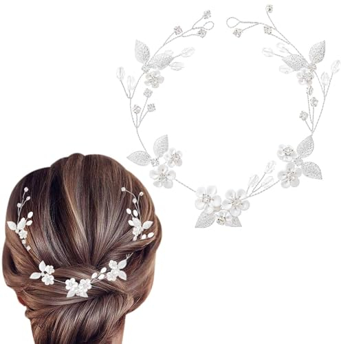 Fairvir Silber Blume Haarschmuck Konfirmation Hochzeit Kopfschmuck Braut Kristall für Damen (Silber)