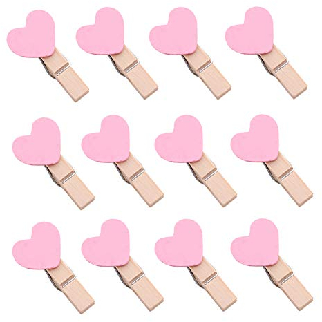 JIHUOO 50 Pièces Coeur Mini Pinces à Linge en Bois Epingle à Linge Clips Photos Pince à Papier Bricolage pour Décoration de Carte de Titulaire de Photo Rose