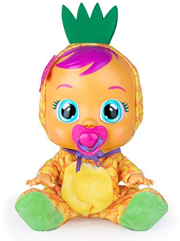 CRY BABIES 93829 Tutti Frutti Pia – Interaktive Babypuppe mit Ananasduft, echten Kullertränen und Babygeräusche; Geschenke für Mädchen & Jungen Puppe ab 2 Jahre