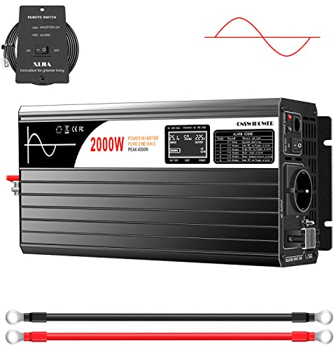 2000W wechselrichter 12v auf 230v Reiner Sinus wohnmobil 50HZ Solar Konverter für Zuhause Auto (DC12V (Reichweite 10V-15V) 2000W)