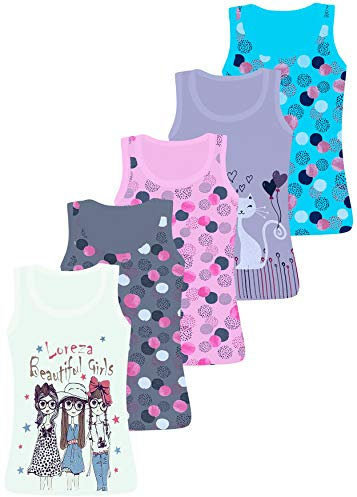 LOREZA ® 5 Stück Mädchen Baumwolle Unterhemden Tank Top - 140-146 (10-11 Jahre) - Modell 5