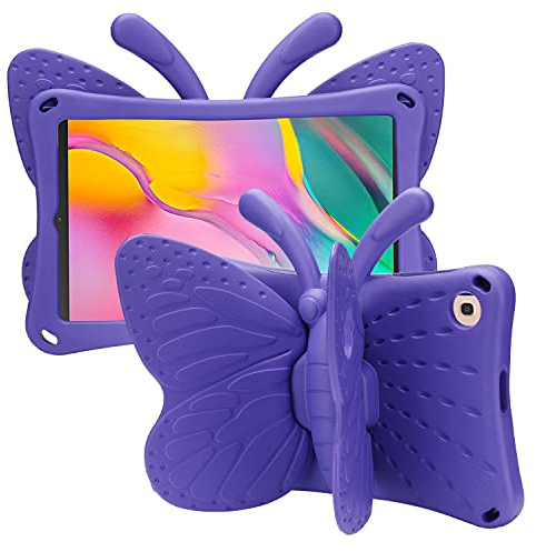 Simicoo Samsung Galaxy Tab A 10.1 2019 case SM-T510 T515 3D Cute Butterfly Case for Kids Light EVA Stand Shockproof Rugged Heavy Duty Kids Friendly Tablet Case for Samsung Tab A 10.1 (Purple)