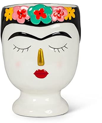Abbott Collection Vase Dame mit Unibrow und Blumen, groß, 21,6 cm