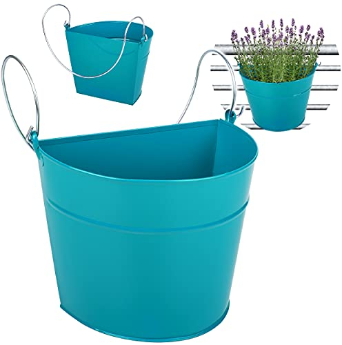 alles-meine.de GmbH Hänge - Topf/Blumentopf/Hängetopf Farbwahl Ø 22 cm - Metall - türkis blau/Mint - HALB RUND - Hängend/mit Haken & Halterung - Aufhängen - groß - mi..