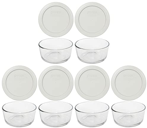 Pyrex (6 7200 Glass Bowls & (6) 7200-PC Sleek Silver Lids Made in the USA