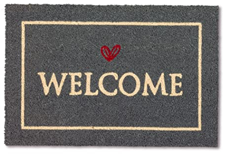 Carpido Fußmatte Kokos Welcome schwarz – Türmatte 40x60 cm – antibakterielle Eingangsmatte – Kokosmatte mit Vinylrücken – natürliches Material – 100% Kokos