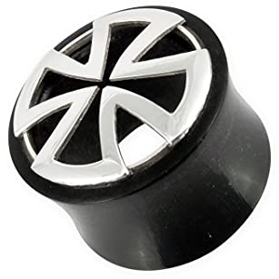 Fly Style 1 Stück Piercing Ohr Tunnel Plug Horn und 925 Silber - Ohr Piercings - Eisernes Kreuz Horn Tunnel, Grösse:10 mm, Modelle:Modell A