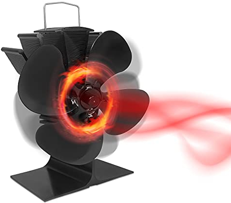 LARS360 Ofenventilator, Lüfter mit 4 Blättern, Kaminventilator Hitzebetrieben, für Holzöfen Kamin, Kaminbesteck Stromloser, Öfen Strom Ventilator, Eco-Friendly und Effiziente Fan