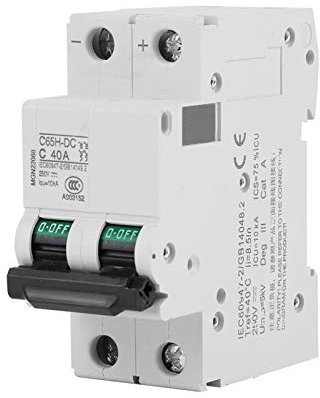 Disjoncteur Basse Tension 2P 250V DC Disjoncteur Miniature pour Panneaux Solaires Système de Grille Din Rail Mount(40A)