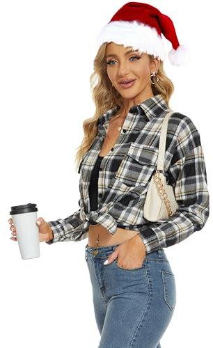 Chemise Femme à Carreaux - Chemisier Femme Chic et élégant Coton Flanelle Longue Blouse