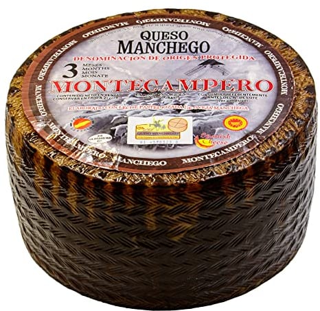 Hymor QUESO MANCHEGO Käse - 1x 3kg ganzer Laib - spanischer Schafskäse D.O. PDO Hartkäse aus La Mancha von Montecampero passt zu Tapas Rioja-Tempranillo-Verdejo-Rotwein & Käseplatte