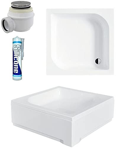 ECOLAM Receveur de douche carré Ares 70x70 cm Hauteur: 29,5 cm, Profondeur: 16,5 cm, siphon+ silicone. Receveur de douche acrylique blanc