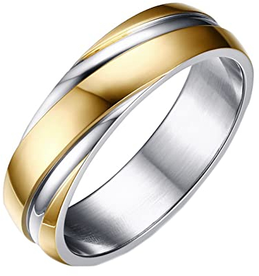 Epinki Trauringe 6MM, Bicolor Eheringe Verlobungsring Edelstahl, Frauen & Männer Bandring Pärchen Ringe, Silber Gold, Gr.70 (22.3)