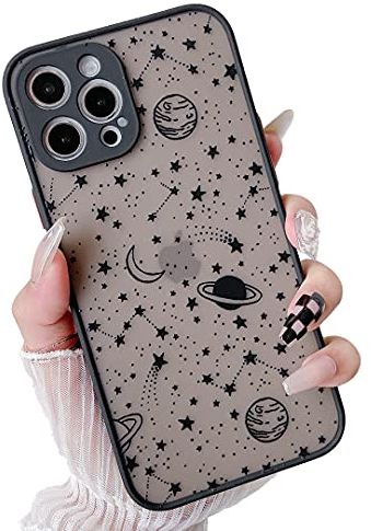 ZTOFERA Compatible with iPhone 14 Pro Max Case, Planet Sky Star Pattern Protective Phone Case Translucent Frosted Hard PC Back with Soft Bumper Shockproof Cover for iPhone 14 Pro Max, Black Sky