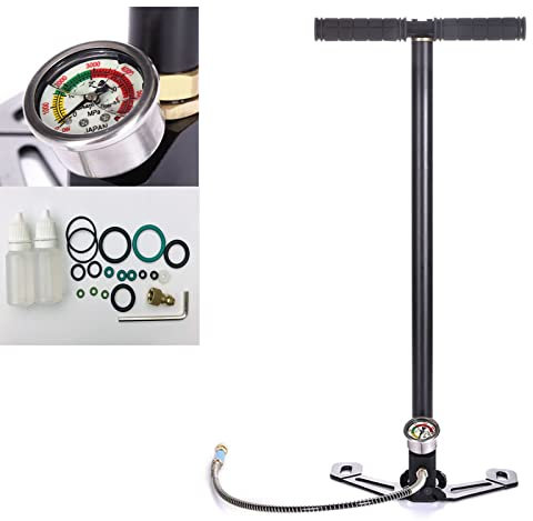 High Pressure Hand Pump 30Mpa/4500Psi PCP Air Rifle Filling Stirrup Pump for Air Gun Tire Inflator Hand Pump Stainless Steel 3-stage Air Gun Rifle Filling Pump for Automobiles and Motorcycles