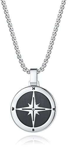 GAVU Männer Geschenk Edelstahl Halskette mit Kompass Charm für Herren 55cm