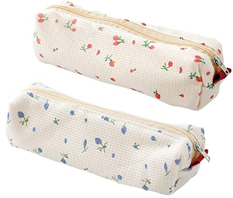 MOZXIRZ 2 Stück niedliche Federmappe/Beutel, Bleistifttasche/Etui, Halter Floral Stifthalter Kosmetik Make-up Tasche für Frauen (2 Stück weiche Blumen)