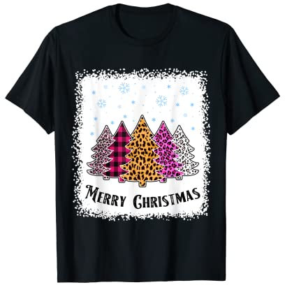 Merry Christmas Arbre rose léopard plaid blanchi femmes filles T-Shirt