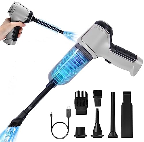 URAQT Aspirabriciole Senza Fili, 3 in 1 Mini Aspirapolvere Portatile, 9000 Pa Aspirabriciole Potente, Carica Rapida USB, per Auto, Casa, Ufficio, Moquette, Peli degli animali domestici (Grigio)