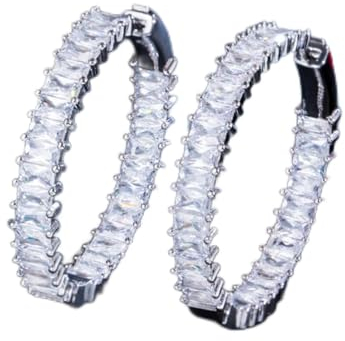 WEAV Zirkonia Chic Baguette Bambus Zirkonia Big Circle Round Creolen Für Frauen Statement Designer Schmuck