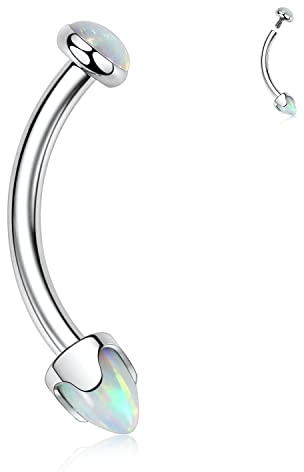 AROWRO Augenbrauenringe Augenbrauenpiercing Schmuck Augenbrauenhantel G23 Titan Bauchnabelringe Nabelringe Vertical Labret Schmuck Lippenring Rook Tragus Daith Earring 16G 12mm Silber Weiß Opal