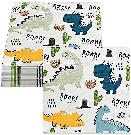 GROVBLE 40 STÜCKE Dino Servietten Tischdeko Kindermotiv Dino Geburtstag Party Zubehör Jungen Dinosaurier Thema Geschirr dino tischdecke kindergeburtstag Party und Geburtstags servietten 33 * 33CM……