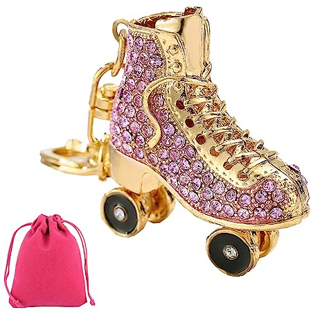 CJKDXDH Glitzernder Strass-Rollschuh-Schlüsselanhänger, glänzender Kristall, 3D-Schlüsselanhänger, niedlicher Rucksack, Autoanhänger, Schlüsselhalter (lila)