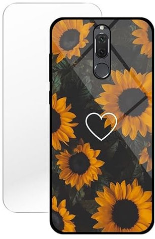 KARTXITAI Funda Compatible con Huawei Mate 10 Lite,Carcasa de Vidrio Templado Anti-rasguños Cover Case Gel Flexible Regalo Original+1x Vidrio Cristal Templado-Girasol Amor