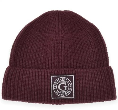 GUESS Herren Wollmischung Beanie-Mütze Burgunderrot, Einheitsgröße, Burgunder, Einheitsgröße