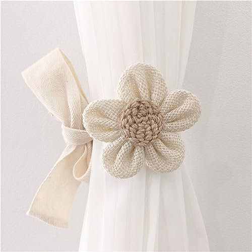Herfair 2 PCS Dekorative Vorhang Raffhalter Boho Decor Gardinenhalter Vorhanghalter Blume Gardinenclips Vorhang Fenster Gardinen für Schlafzimmer Dekor (Beige)