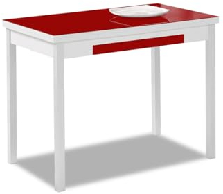ASTIMESA - Mesa de Cocina Extensible con Alas - Estructura de Aluminio con Tapa Cristal Rojo y alas texturado en Color Aluminio - Mesa Cerrada: 90 x 50 cm. Mesa extendida: 140 x 50 cm.