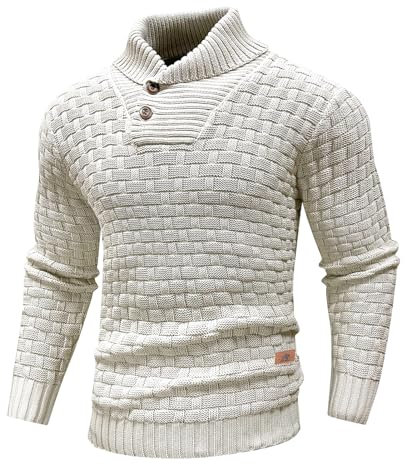 Qinfren Jersey para Hombre Suéter Sudadera De Punto Tejido Grueso para Hombre Suéter con Cuello Alto Jersey con Dos Botones Invierno