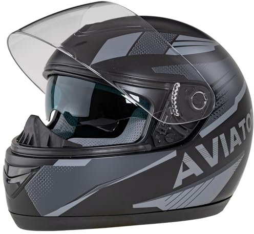 Integralhelm Mit Sonnenblende Matt Helm Motorradhelm Schwarz-Grau XL Quad