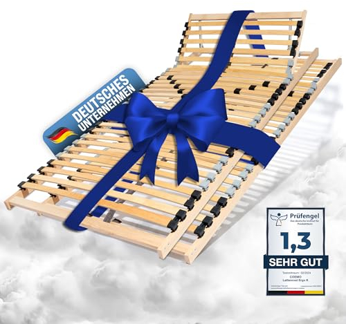 Coemo 2 x Lattenrost Ergo 100x220 cm 7-Zonen 32 Leisten Kopfteil und Härtegrad verstellbar für Doppelbetten, Ehebetten 200x220 - für alle Matratzenarten | Schlaftypen