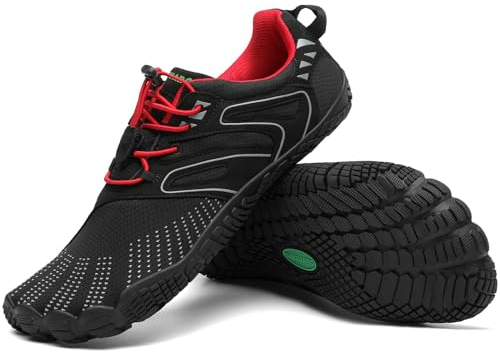 SAGUARO Barfußschuhe Damen Barfussschuhe Herren Outdoor Zehenschuhe Barefoot Shoes Mit Zero-Drop Solhe, Vitality IV - Barfußschuhe Schwarz Rot,Gr.41