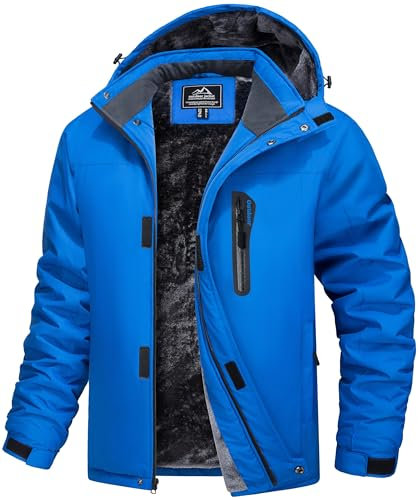 MAGCOMSEN Veste imperméable pour hommes Manteau de ski coupe-vent en polaire chaud pour l'hiver Manteau thermique d'extérieur avec capuchon Bleu, 3XL