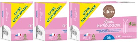 GIFRER | Sérum Physiologique | Hygiène Nasale | Rinçage Auriculaire | Lavage des Plaies | Action Humidifiante | Fabrique en France | Lot de 3 Boîtes de 40 x 5 ML