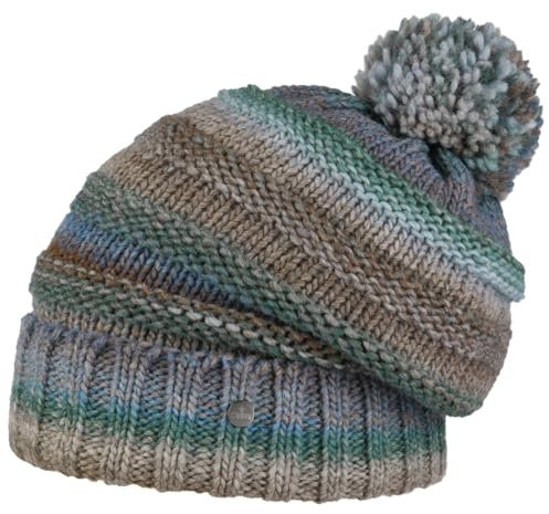 LIERYS Fauske Bommelmütze Damen/Herren - Pudelmütze mit Schurwolle - Made In Germany - Gestrickt - One Size 55-60 cm - Wollmütze in Oversize - Wintermütze Herbst/Winter Taupe One Size