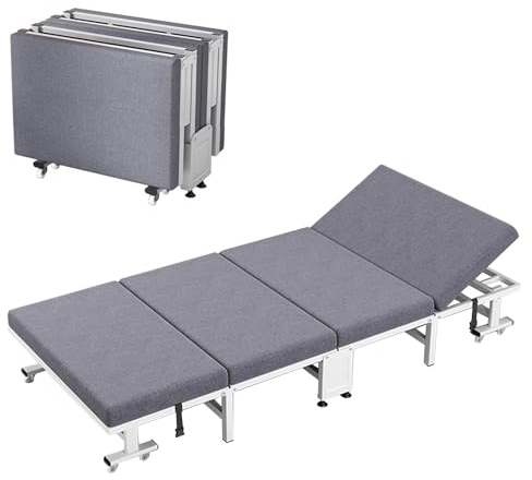 AYYDS Klappbett, 190x80cm Gästebett Klappbar mit Schaumstoff Matratze, Rückenlehne Verstellbar, Fester Stahlrahmen, 8 Universalrollen, Einzelbett klappbar für Gästezimmer, Büro, Wohnzimmer (Grau)
