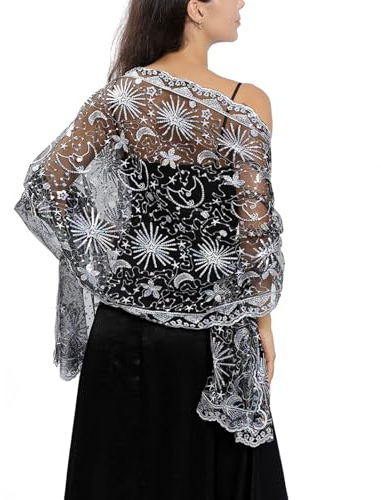 Ladiery Pailletten Mond Sterne Schals und Stola für Abendkleid, Damen Glitzer Festlich Hochzeit Stole Tuch für Abend Party