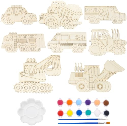 Auto Bastelset Kit, 29 Stück Automobil Holz Bastelset Automobil für Kinder, Holz Auto Basteln Holzbastelsets Basteln mit Holz für Kinder, Auto Holz Basteln Kindergeburtstag, Automobil zum Bemalen