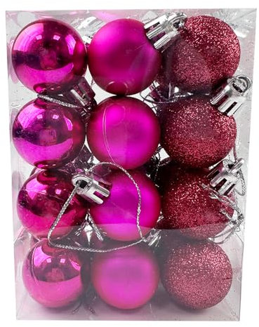 24 palline di Natale infrangibili per albero di Natale, 30 mm, mini palline di Natale da appendere, per albero di Natale, vacanze, matrimoni, decorazioni per feste, colore: rosso rosa