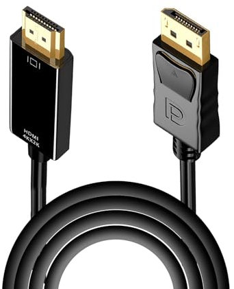 Kasoud Displayport to HDMI Cable Adapter, 1.8m DP to HDMI, Gold-Plated 4k, Compatible for Laptops, HDTVs, Monitors, Projectors, Cameras (Black)