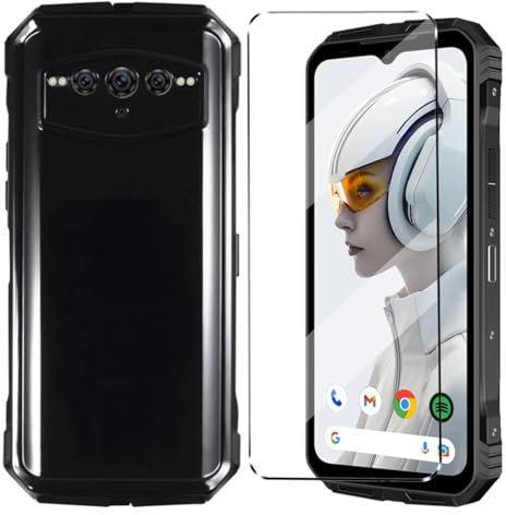 HuiYouMY Case with Tempered Glass 1 Piece Compatible with Doogee V Max Plus, Blackview Wave 6C, Silicone Shockproof, TPU Silicone, Black, Solid, Combination Case